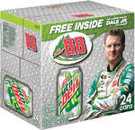 Diet Mountain Dew's 24-pack cube design with a free Dale Jr. car magnet.