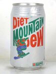 Contemporary promotional Diet Mountain Dew 12 oz. can featuring a skier (left).