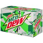 Diet Mountain Dew's 36-pack design from 2023 until 2025 (right).