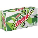 The current Diet Mountain Dew 18-pack design (left).