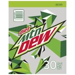 The current Diet Mountain Dew 30-pack design (side).