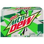 Diet Mountain Dew's 36-pack design from 2023 until 2025 (center).