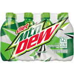 Diet Mountain Dew's contemporary 12-pack 12 oz. bottle design.