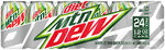 Diet Mountain Dew's contemporary shrink-wrapped 24-pack design.