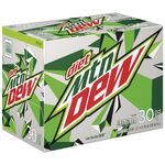 The current Diet Mountain Dew 30-pack design (left).