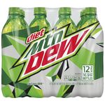 Diet Mountain Dew's contemporary shrink-wrapped 12-pack 16.9 oz. design.