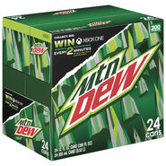 Specially marked 24 pack box of Regular Mountain Dew.