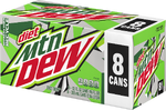 Diet Mountain Dew's contemporary 8-pack design (right).