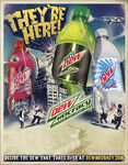 A poster of the three competing Dew flavors: White Out, Typhoon, and Distortion.