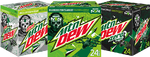 Mountain Dew, Diet Mountain Dew, and Mountain Dew Zero Sugar's 24-pack cube designs during the Call of Duty: Modern Warfare 2 promotion.