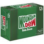 Mountain Dew Real Sugar's contemporary 3x4 12-pack design (left).