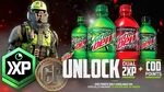 Another promotional poster featuring Mountain Dew, Diet Mountain Dew, Mountain Dew Zero Sugar, and Code Red during the Call of Duty: Modern Warfare 2 promotion, similarly featuring all four flavors' Sidekick bottle designs during that promotion.