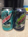 Photograph of Baja Blast and Pitch Black DEWcision 2016 cans.