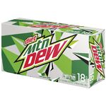 Diet Mountain Dew's contemporary 18-pack design (right).