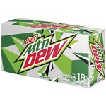 The current Diet Mountain Dew 18-pack design (right).