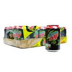 Photograph of a contemporary Mountain Dew Citrus Blast can next to its 24-pack.