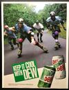 1991 promotional poster for regular Mountain Dew and Diet Mountain Dew, featuring both flavors' can designs.