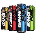 The official Amp Game Fuel Charged brand line up's 16 oz. can designs.