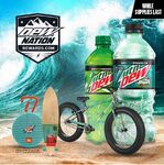 Promotional artwork for Dew Nation Rewards featuring Baja Blast and regular Mountain Dew.