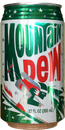 Contemporary promotional Mountain Dew can with ribbed edges featuring a skiing man.