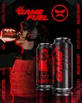 Promotional artwork for Game Fuel (Championship Citrus Cherry), featuring its can design as well as Dr. Disrespect.