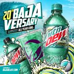 Promotional artwork for the 20th Bajaversary promotion, featuring Baja Blast's 20 oz. Sidekick bottle design and cup design, as well as its Zero Sugar variant's 20 oz. Sidekick bottle design.