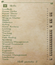 Skills screen