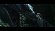 Harry impales the Basilisk.