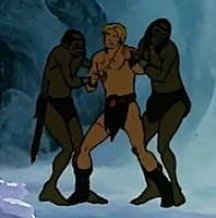 The Sub-humans restraining Larn.