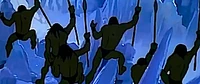 The Sub-humans continuing to cheer everywhere in Icepeak when Prince Taro arrives.