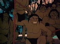 The Sub-humans attacking Larn and Darkwolf.