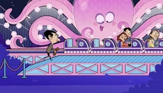 Then, Mr. Bean decided to run to the Roller Coaster ride.