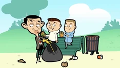 Bean has to clean up after the two naughty boys on the bench, but they won't stop throwing more litter on the ground!