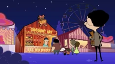 After walking for a bit on the funfair, Bean finally spots an attraction in which when you win you can win real money. So he gives it a try.