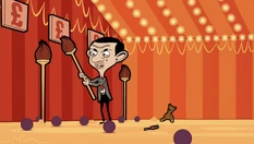 Bean showing the elderly lady that the coconut are, indeed, screwed or glued to the tripod.