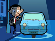 Mr. Bean tries to talk with the driver.