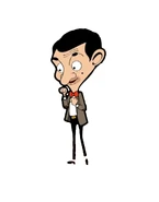 Mr. Bean's casual outfit with a bow-tie instead of the red tie.