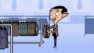 Mr. Bean buying some jackets.