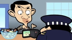 Bean showing the clips to the Policeman.
