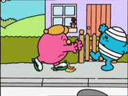 Miss Helpful pushes Mr. Bump causing him to wobble.