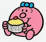 Little Miss Tiny eats a big cupcake