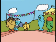 Mr. Mean with the other characters in Little Miss Helpful Goes to the Fair.