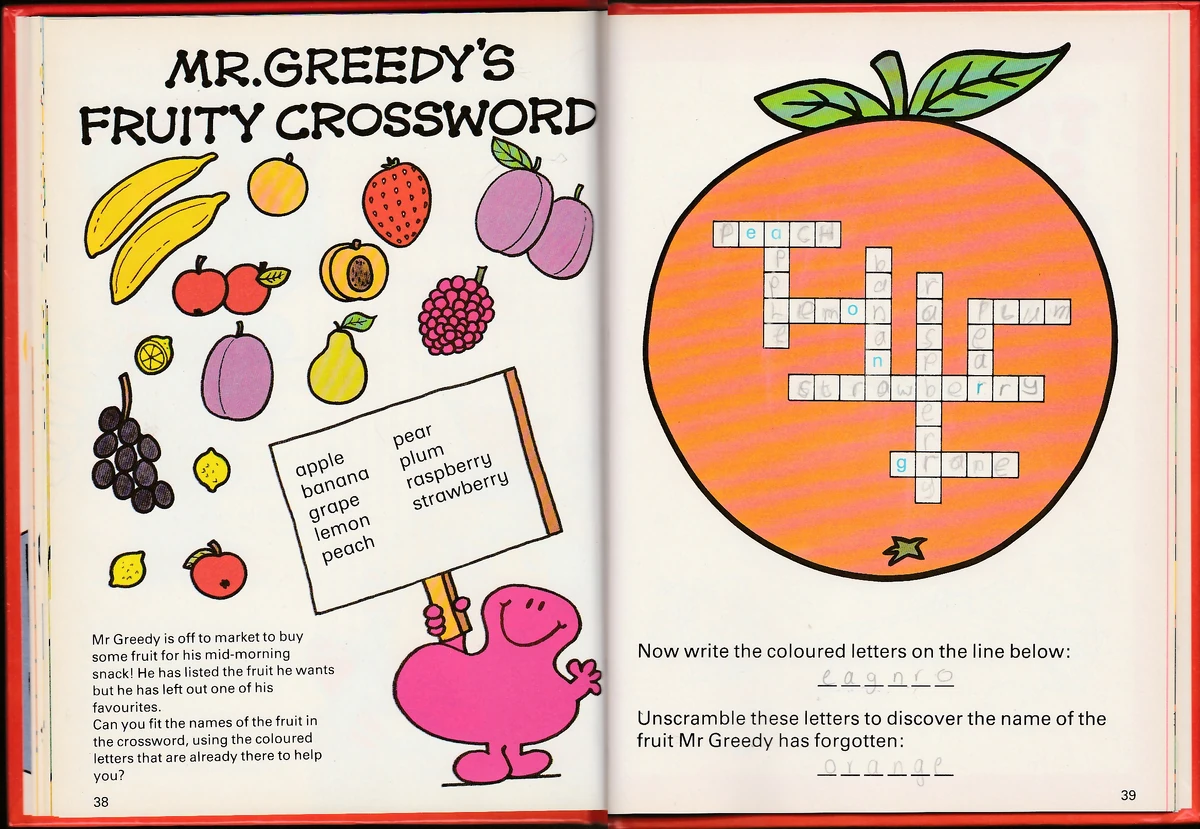 Mr Greedy #39 s Fruity Crossword Mr Men Wiki Fandom