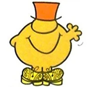 With his silly hat, and his silly grin, and his silly shoes with his silly feet in