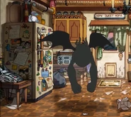 A monster harasses Byers on the fridge.