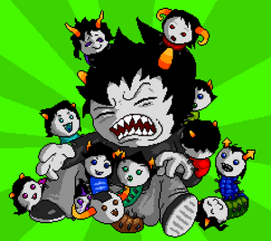 Karkat with one half of his session's paradox clones.