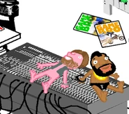 Mr. T Puppet handcuffed to pantsless Chuck Norris.