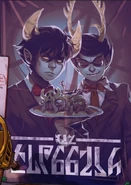 The Grubbels pose as butlers. The text across the bottom is in the new Alternian alphabet.