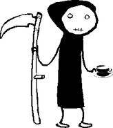 Death holding a teacup