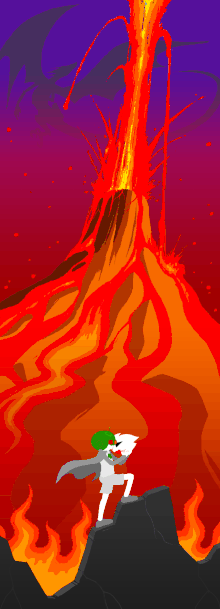 Джейк целует голову Дирка во время извержения вулкана.